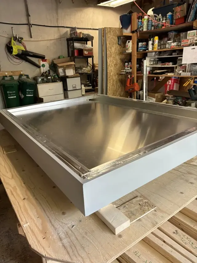 Aluminum sauna floor pan in the shop
