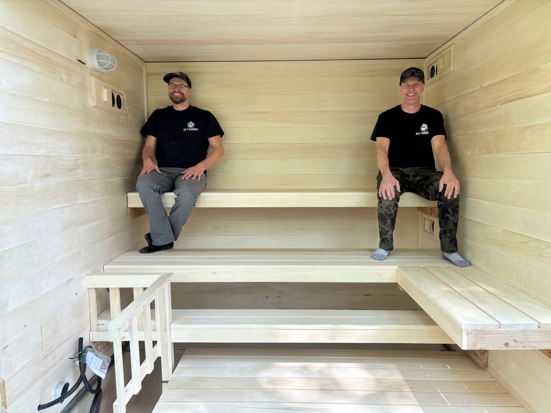 A Ryt Sauna mid-build, showing bench framing and structure