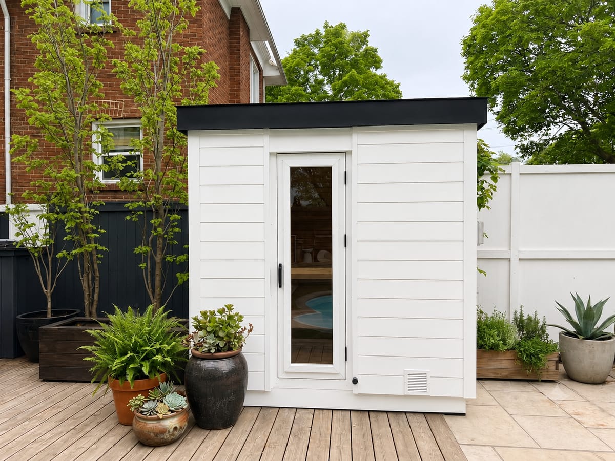 Ryt sauna with Crystal White Chamclad cladding