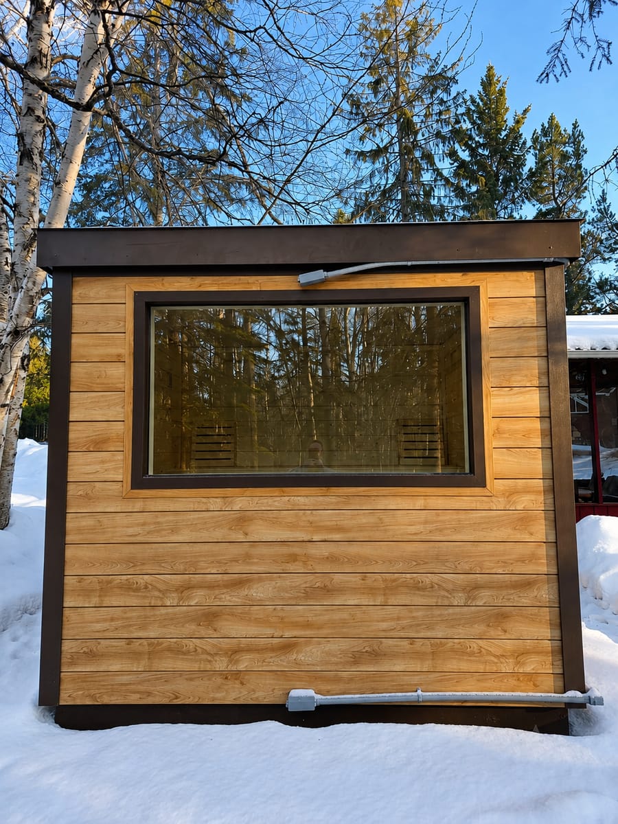 Ryt sauna with Sunbleached Oak Chamclad cladding