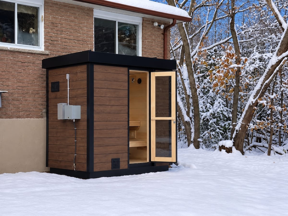Ryt sauna with Toffee Chamclad cladding
